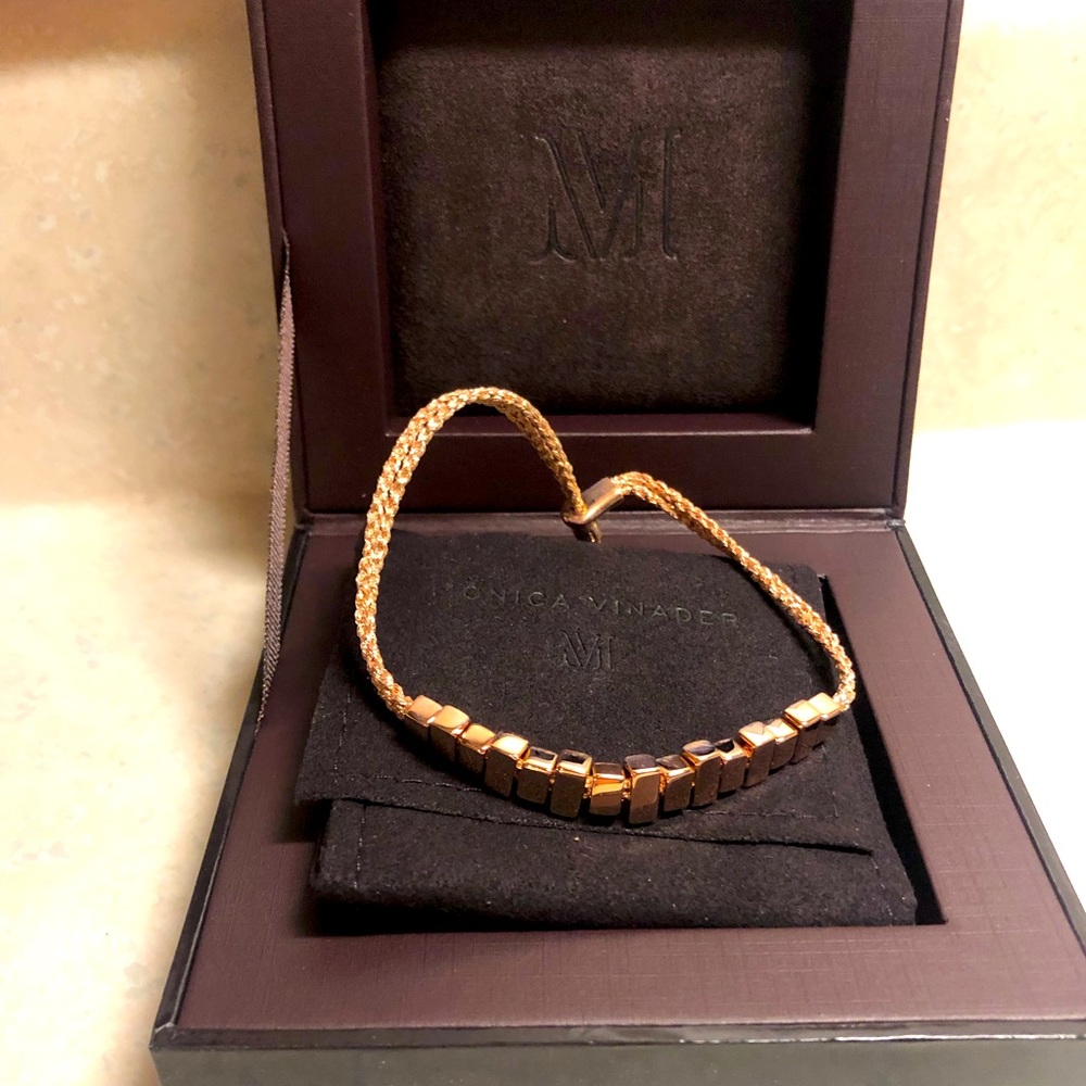 Monica Vinader 18k Rose Gold Linear Ingot Adjustable Bracelet NEW